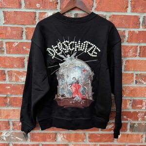 Derschutze Sweatshirt Mens Medium Black Embroidered Pearl Renaissance Graphic